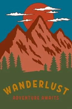 Camping flyers with mountains. Design element for poster, card, banner, sign. Stock Illustration