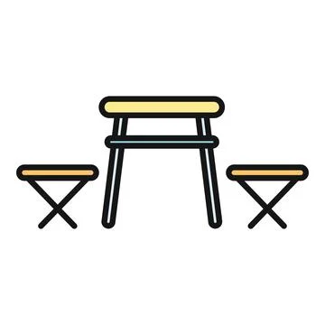 Camping folding table and stools outdoor furniture icon Stock Illustration