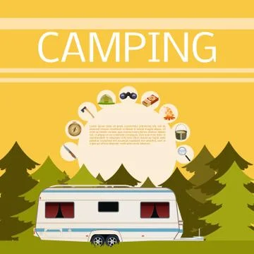 Camping in the forest banner Stock Illustration