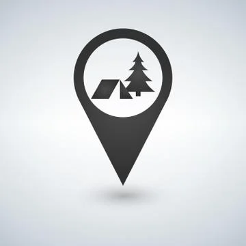 Camping forest base location icon. Drop shadow map pointer silhouette symbol Stock Illustration