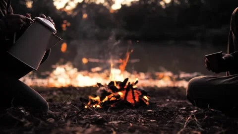 Camping forest fire Video stock 274414589