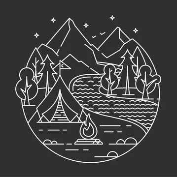 Camping in a forest. Stock Illustration