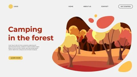 Camping in the forest outdoor activity flat landing page vector template Stock Illustration
