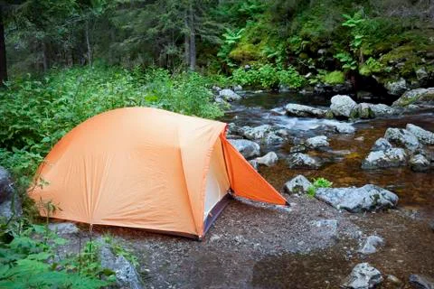 Camping in the forest Stock Photos