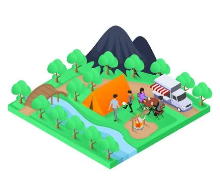 Camping in the forest on vacation Stock Illustration