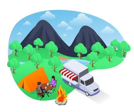 Camping in the forest on vacation Stock Illustration