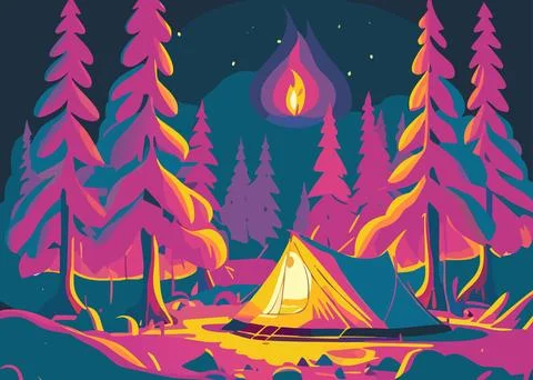 Camping in the forest. Vector illustration in a flat style. Stock-Illustration