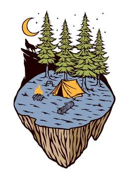 Camping in the forest vector illustration hand drawn Stock Illustration