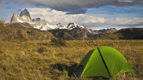 Camping in front of Fitz Roy Stock Footage 6118213