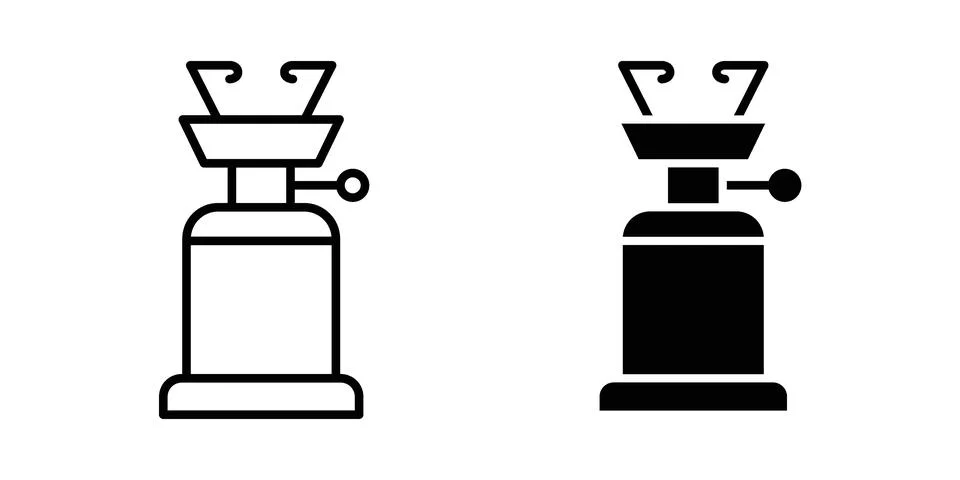 Camping gas icon linear versions pack on white background Stock Illustration