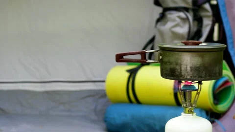 Camping in a green forest. Stock Footage 104078685