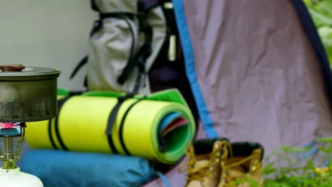 Camping in a green forest. Stock Footage 104078740