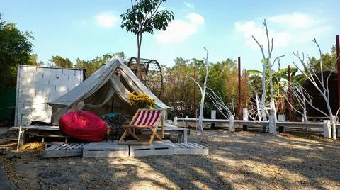 Camping on the ground Foto stock