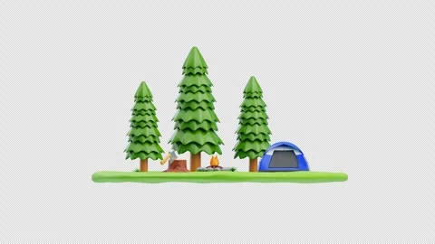 Camping ground with tent and trees 3d animation Stock Footage 318522119