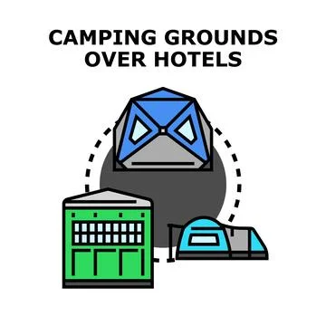 Camping grounds over hotels concept illustration Ilustração Stock
