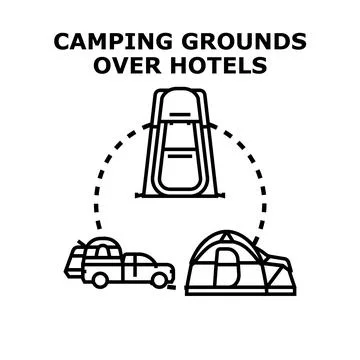 Camping grounds over hotels concept icon vector Ilustração Stock