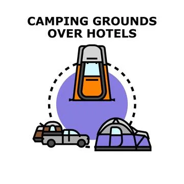 Camping grounds over hotels concept icon vector Ilustração Stock