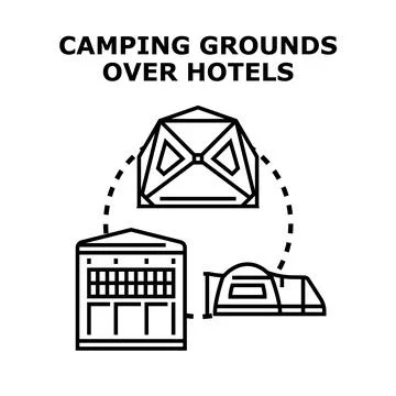 Camping grounds over hotels concept illustration Ilustração Stock