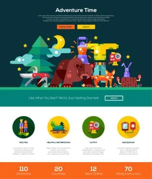 Camping, hiking website header banner with webdesign elements Stock Illustration
