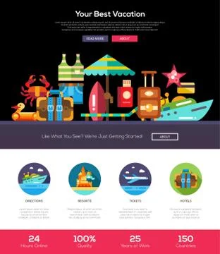 Camping, hiking website header banner with webdesign elements Stock Illustration