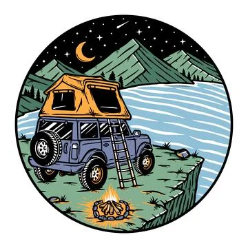 Camping on the hill at night Stock Illustration