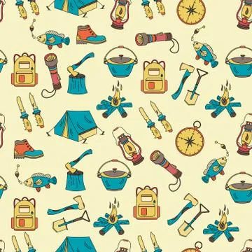 Camping holiday seamless vector pattern Stock Illustration