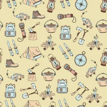 Camping holiday seamless vector pattern Stock Illustration