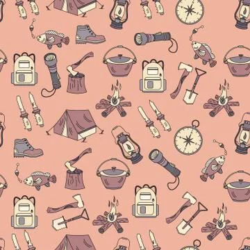 Camping holiday seamless vector pattern Stock Illustration
