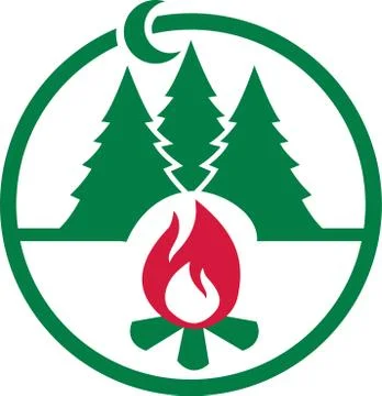Camping icon with campfire at night in the forest Stock Illustration