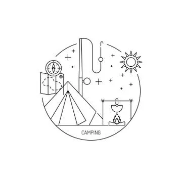 Camping icon outline Stock Illustration