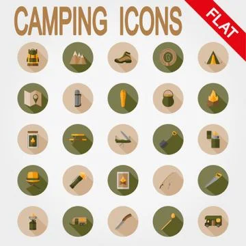Camping icons. Flat Stock Illustration