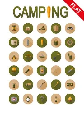 Camping icons. Flat Stock Illustration