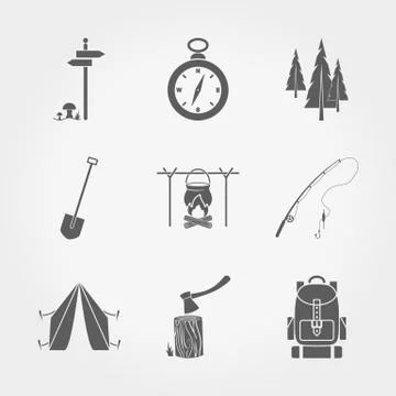 Camping icons Stock Illustration