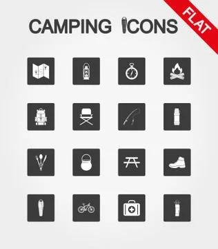 Camping icons set. Icon. Vector. Flat. Stock Illustration