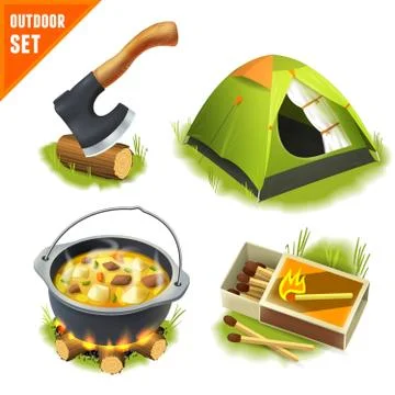 Camping icons set Stock Illustration