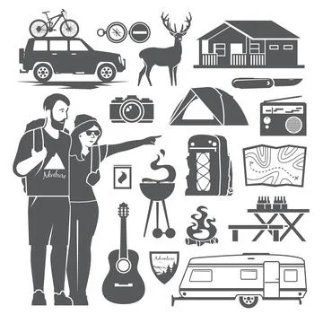 Camping icons vector set Stock Illustration