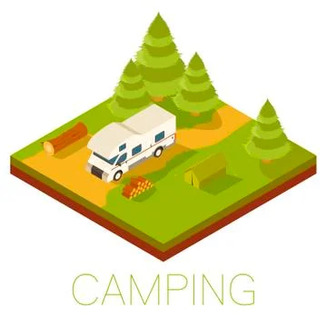 Camping isometric banner Stock Illustration
