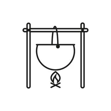 Camping Kettle Bonfire Adventure Thin Line Icon Symbol Illustration Design Stock Illustration