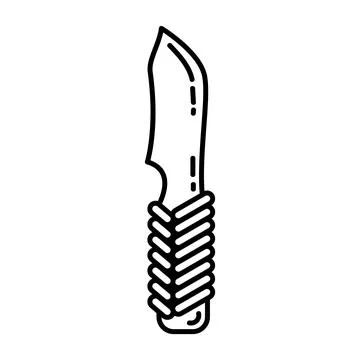 Camping knife flat line icon. Tourism or hiking element vector stock isolated Stock Illustration