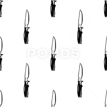 Camping Knife seamless pattern. Silhouette distressed style. Outdoor adventure Stock Illustration