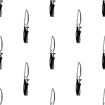 Camping Knife seamless pattern. Silhouette distressed style. Outdoor adventure Stock Illustration