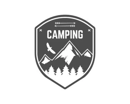 Camping Label. Vintage Mountain winter camp explorer badge. Outdoor adventure 스톡 일러스트