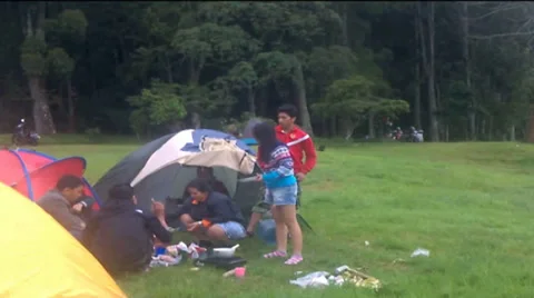 Camping at the lake Buyan, Bali. Stock Footage 35293306