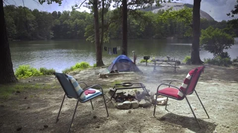 Camping By The Lake Stock Footage 61215202