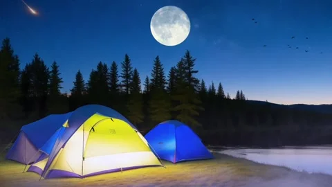 Camping by the lake Stock Footage 280386946