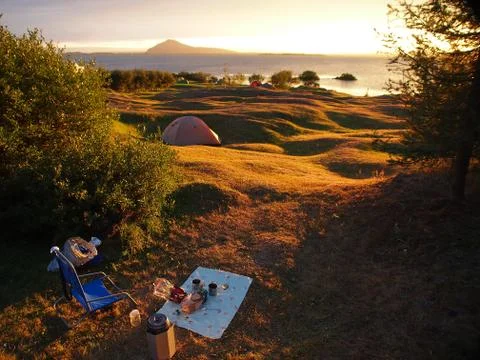 Camping on the lake Stock Photos