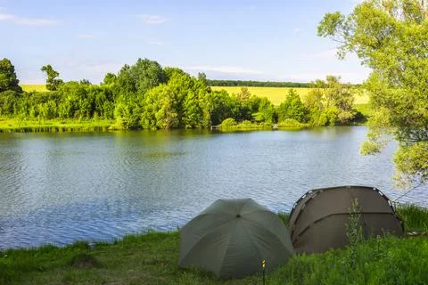 Camping on a lake Foto stock