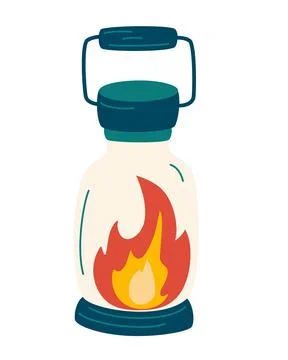Camping lantern. camp lamp icon. Retro gas lamp with glowing fire wick. For c Stock Illustration