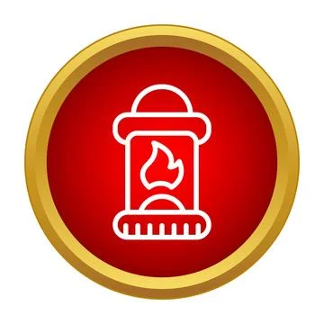 Camping lantern icon with glowing flame on red background Stock Illustration