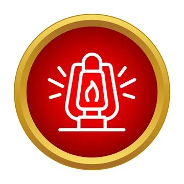 Camping lantern icon illuminating a red circular button Stockillustratie